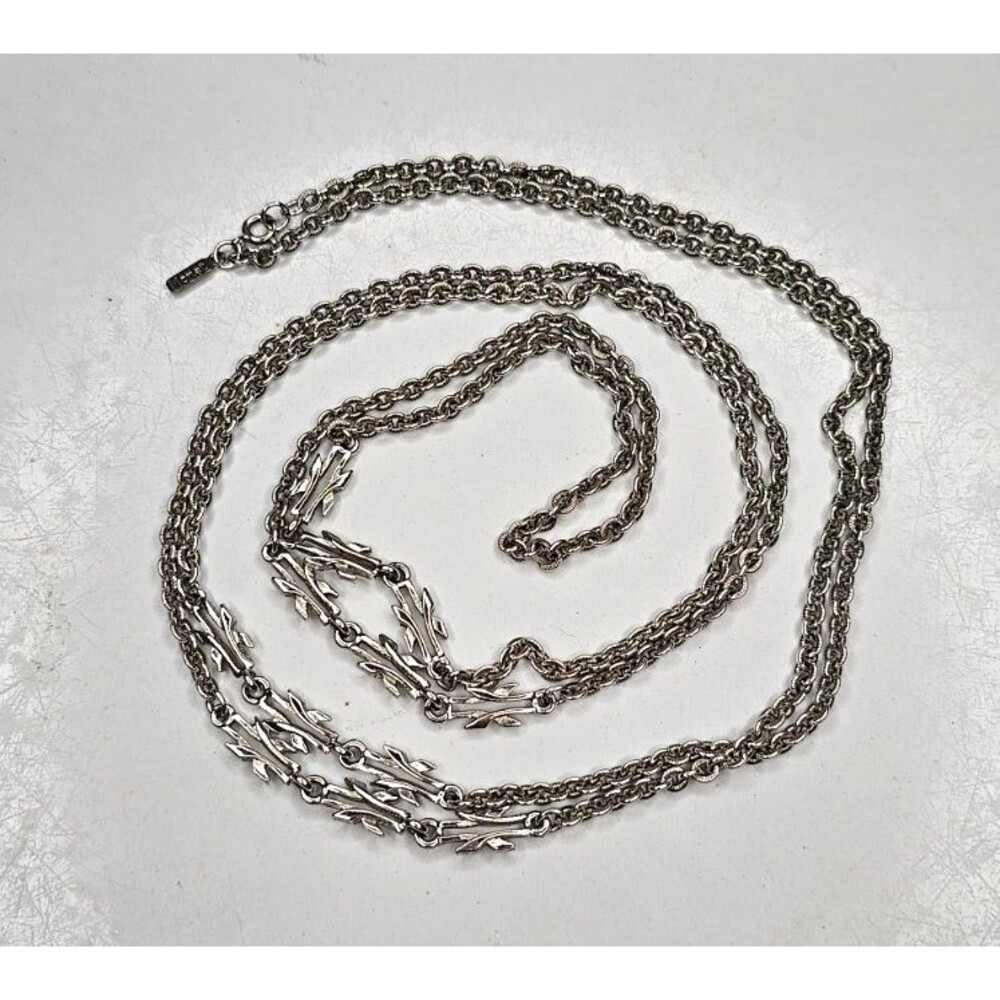 Monet Extra Long Textured Necklace Silver Tone Station Classic 55" Vintage